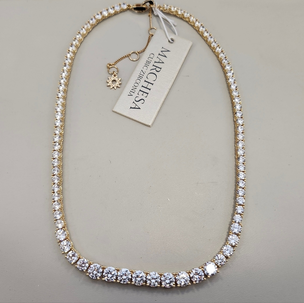 NWT Marchesa Gold-Tone Cubic Zirconia Tennis Collar Necklace